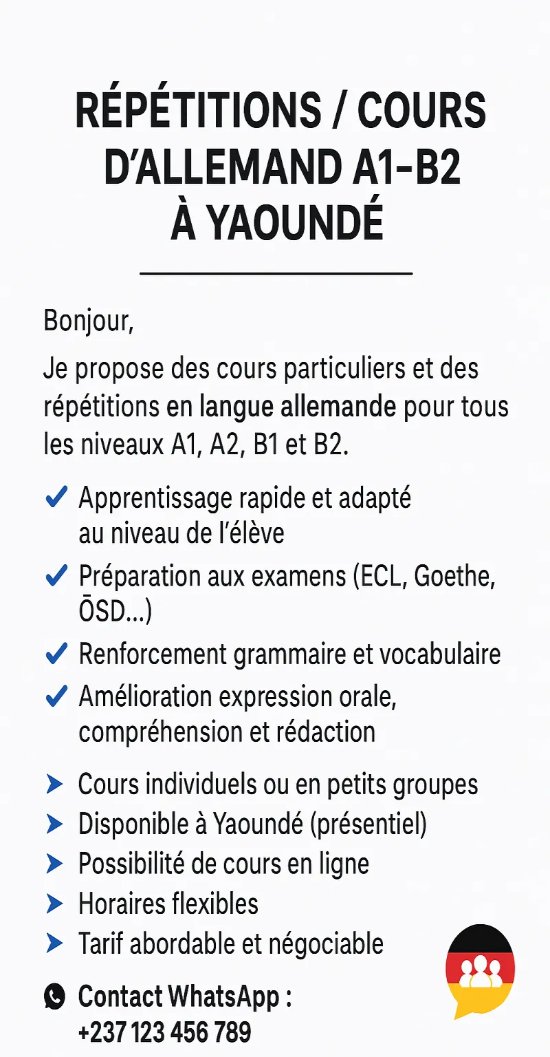 Image 2 de Répétition cours d'allemand A1 au B2 à Yaoundé 